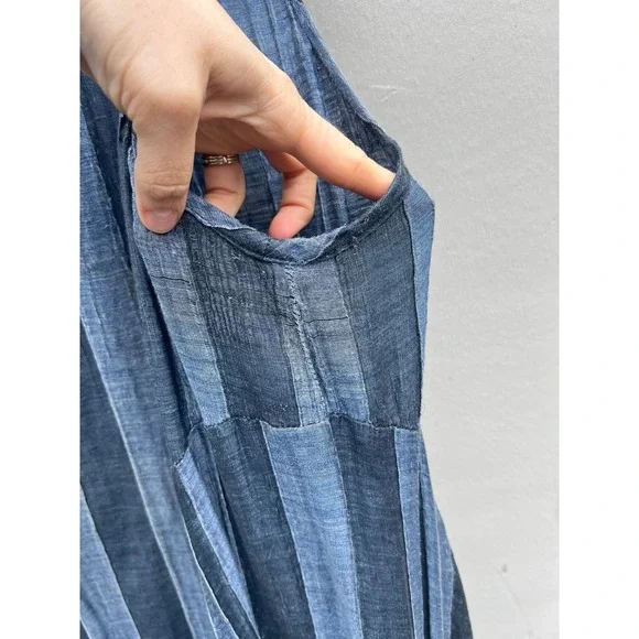 Dress To Kill Blue Striped Cotton Lagenlook Midi Pocket Tank Dress Made USA OS - Picture 3 of 9